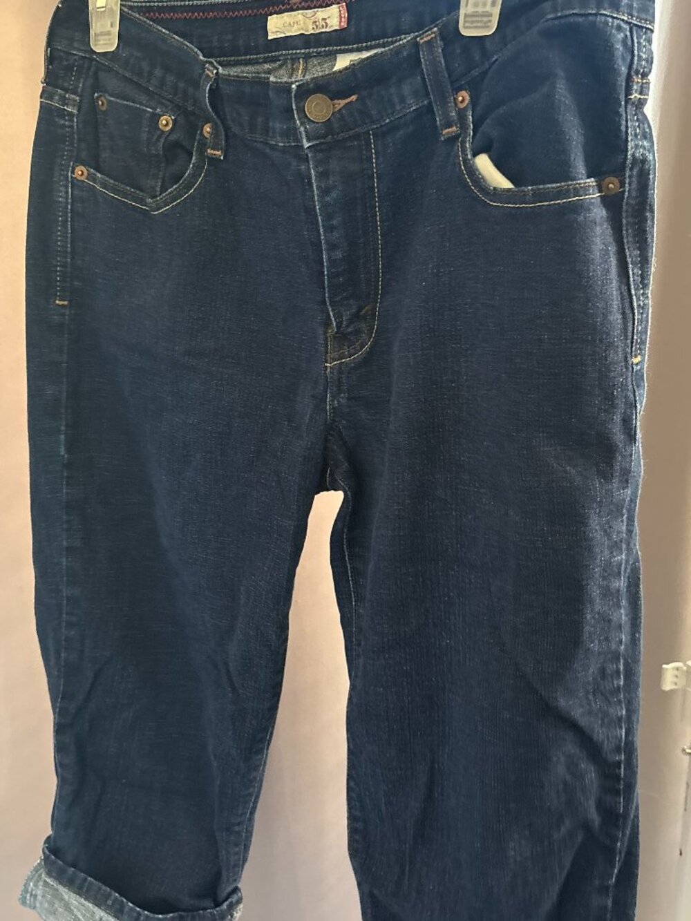 Levi's 515 Bootcut Capri Jeans Dark Wash Stretch Cuffed Denim Women's Size 12